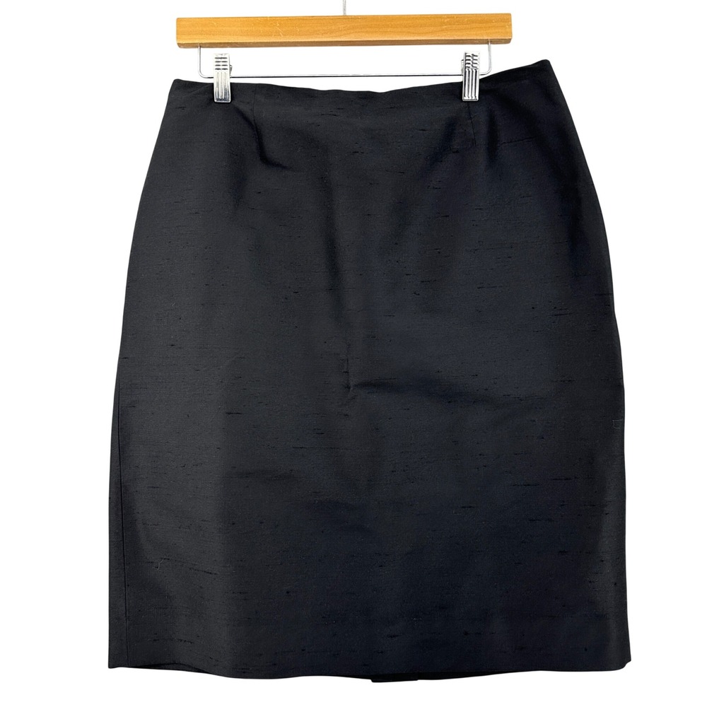 VTG 90s Dana Buchman Black 100% Silk Slub Pencil Skirt Womens SZ 12 Luxury Rich